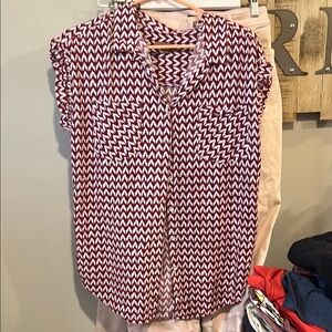 JACHS Girlfriend Red Cap Sleeve Blouse with Notched Collar